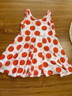 Toddler Basketball Print Tank Dress - White & Orange
